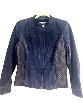 Isaac Mizrahi Live! Suede Leather Jacket Blue Size 6 Womens Zip Up Moto Military